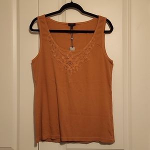 Talbots Ribbed Lace Burnt Orange Tshirt